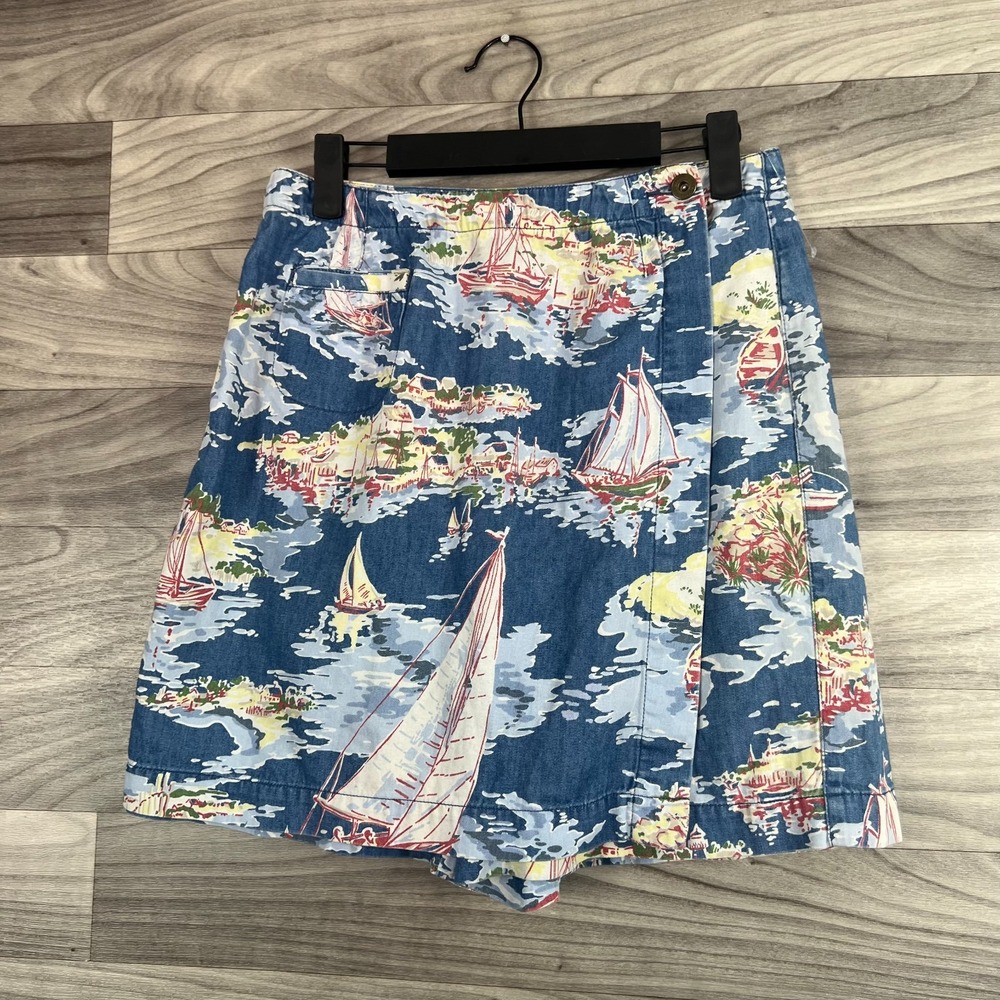Liz Claiborne Lizwear Wrap Skort Women's 8 Blue Cotton Nautical Beach Coastal